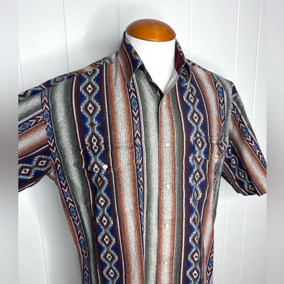 Wrangler Aztec Southwestern Western Shirt Pearl Snap - Picture 3 of 10